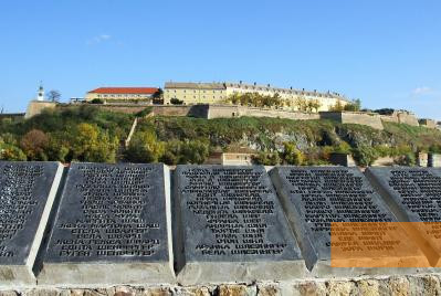 Image: Novi Sad, 2010, Memorial plaque with the names of victims with the historic Petrovaradin fortress in the background, Gyula Sápi