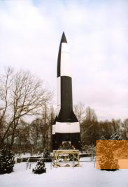 Image: Peenemünde, 2005, Life-size V-2 rocket replica on the area of the HTM, Stiftung Denkmal, René Wollnik