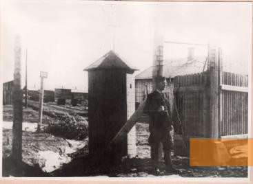 Image: Nováky, 1942, Guard in fornt of the work camp, Múzeum SNP