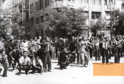 Bild:Saloniki, 11. Juli 1942, Jüdische Männer  werden  auf dem Freiheitsplatz verhöhnt, Yad Vashem