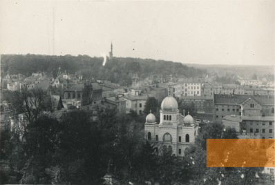 Bild:Eberswalde, um 1900, Luftbild der Synagoge, Museum Eberswalde