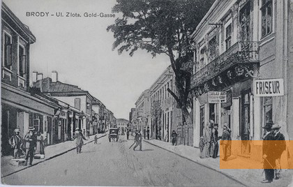 Bild:Brody, um 1900, Postkarte mit der Goldgasse, Biblioteka Narodowa Warszawa