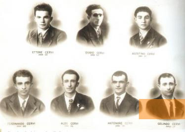 Bild:Gattatico, o.D., Postkarte mit Portraits der sieben erschossenen Brüder, Istituto Alcide Cervi