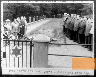 Bild:Wald von Inkakliai, um 1948, Gedenkveranstaltung beim Massengrab, Yad Vashem