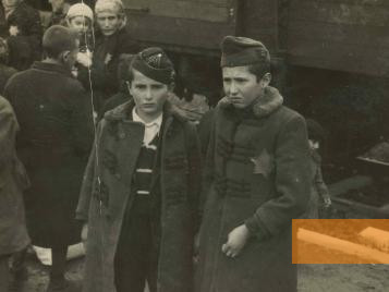 Bild:Auschwitz-Birkenau, 1944, Ankunft ungarischer Juden im Vernichtungslager, Yad Vashem