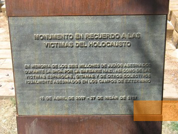 Image: Madrid, 2007, Dedication plaque of the memorial, Isabell Morgado