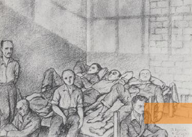 Bild:Rom, 1943/44, Zeichnung des Gefangenen Michele Multedo von Zelle und Mithäftlingen, Museo storico della liberazione