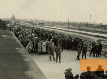 Bild:Auschwitz-Birkenau, 1944, Ankunft ungarischer Juden im Vernichtungslager, Yad Vashem