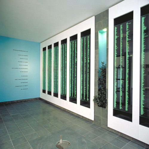 Amsterdam, 2003, Gedenkraum mit Familiennamen der Opfer, Joods Historisch Museum