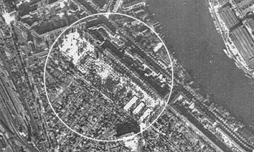 Berlin-Schöneweide, 1943, Standort des Lagers auf einem Luftbild der Royal Air Force, Senatsverwaltung für Stadtentwicklung