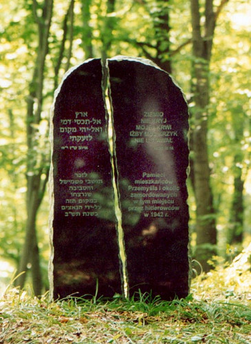 Grochowce bei Przemyśl, o.D., Gedenkstein am Ort einer Massenerschießung im Wald, Łukasz Biedka