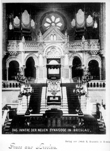 Breslau, o.D., Das Innere der Neuen Synagoge auf einer alten Postkarte, Yad Vashem