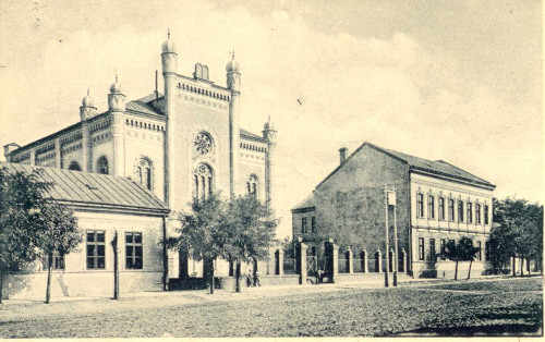 Nyíregyháza, um 1900, Die im Krieg zerstörte Synagoge der Glaubensrichtung »status quo ante«, public domain