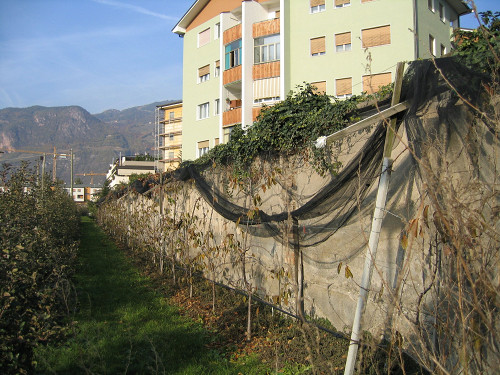 Bozen, 2004, Umgrenzungsmauer und neue Häuserblocks im Inneren des ehemaligen Lagers, Marcello Pezzetti