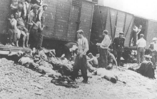 Bei Târgu Frumos, 1941, Leichen aus einem der »Todeszüge« aus Jassy werden neben die Gleise geworfen, Serviciul Roman de Informatii