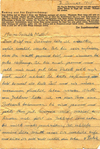 Weimar, 7. Januar 1945, Brief eines Jugendlichen an die Mutter aus dem KZ-Außenlager der HASAG Leipzig, Förderverein »Dr. Margarete Blank« e.V.