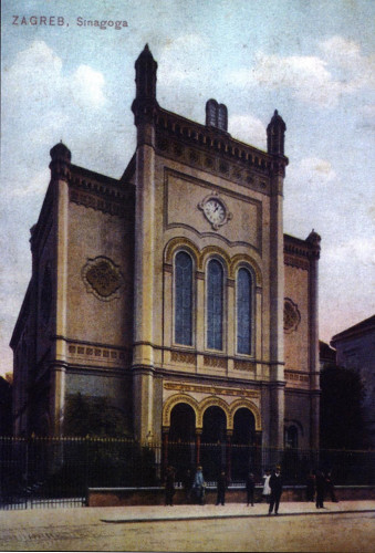 Zagreb, um 1900, Die 1942 zerstörte Synagoge auf einer Postkarte, gemeinfrei