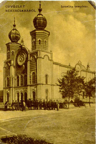 Békéscsaba, o.D., Historische Ansichtskarte der Neolog-Synagoge, public domain