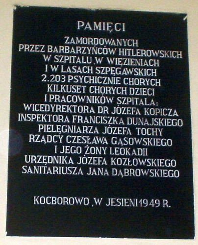 Konradstein, 2010, Gedenktafel aus dem Jahr 1949, Szpital dla Nerwowo i Psychicznie Chorych w Starogardzie Gdańskim