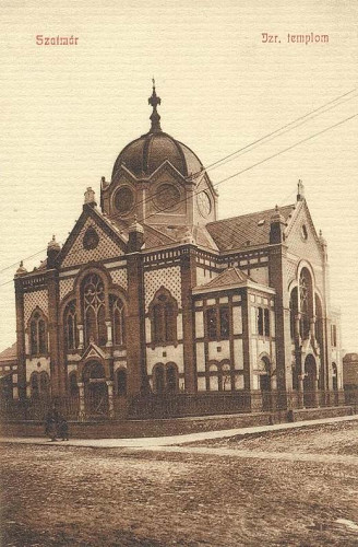 Sathmar, um 1900, Die heute nicht mehr stehende Synagoge der »status quo ante«-Gemeinde, gemeinfrei