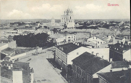 Pleskau, o.D., Die Stadt auf einer historischen Ansichtskarte, gemeinfrei