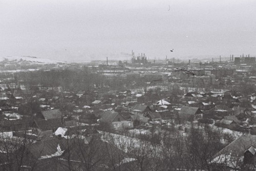Kramatorsk, um 1941, Ansicht der Stadt mit dem Kreideberg während der deutschen Besatzung, www.kramatorsk.org