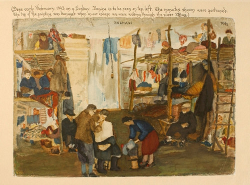 Michailowka, 1943, Arnold Daghanis Gemälde vom Lager, Arnold Daghani Trust