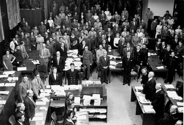 Nürnberg, 1945/46, Blick in den Saal während der Verhandlung des Internationalen Militärtribunals, National Archives Record Administration, College Park, MD, USA