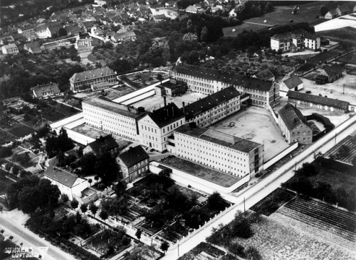 Sonnenburg, 1945, Luftaufnahme des Gefängnisgebäudes, Yad Vashem